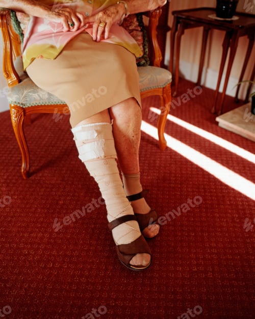Preview: Elderly woman with bandaged leg