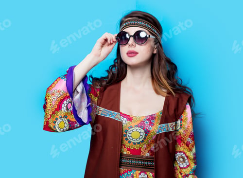 Preview: Portrait of Young hippie girl with sunglasses
