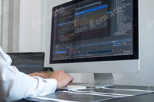 Preview: Programmer, Man working with computer programming, professional development, and coding technology