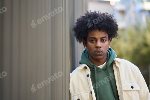 Preview: Cool confident young gen z hipster African American guy outdoors. Portrait