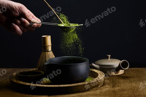Preview: Tea Ceremony Essence. A serene matcha tea setup with traditional tools