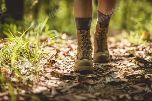 Preview: Woman hiker hiking on forest trail
