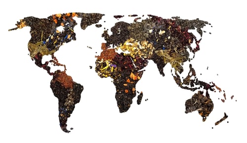 Preview: Map of world from different kind of dry tea herbs isolated on white background
