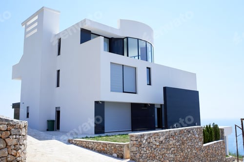 Preview: External View Of A Contemporary House Modern Villa At Sunset