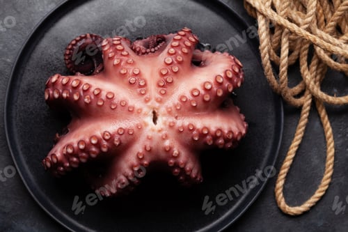 Preview: Tasty octopus on black background