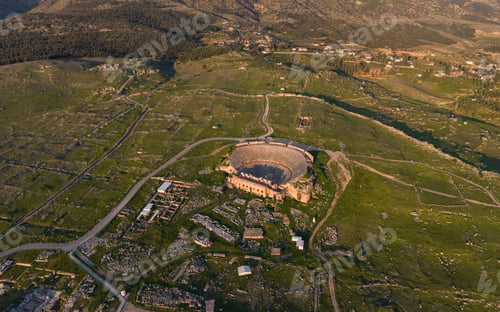 Preview: Aerial View of Hierapolis Ancient City and Pamukkale Travertines in Denizli Turkey