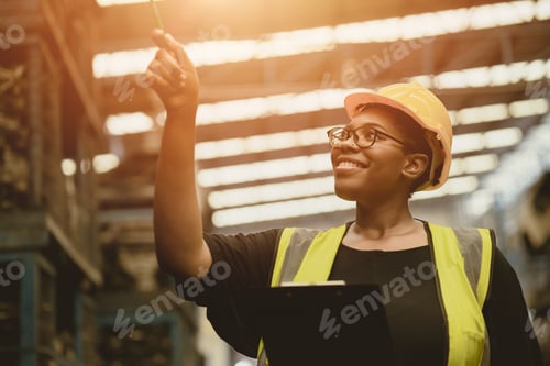 Preview: Black African professional women worker happy working count checking inventory production stock