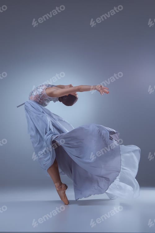 Preview: The beautiful ballerina dancing in blue long dress