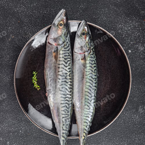 Preview: mackerel fish raw seafood fresh meal food snack on the table copy space food background rustic top