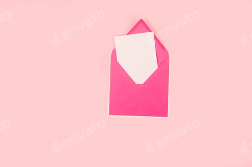 Preview: Open pink envelope with note paper card.