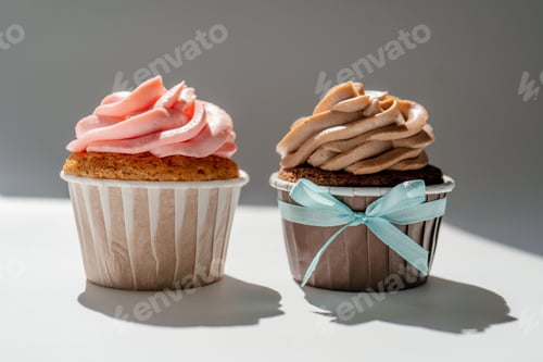 Preview: Cupcakes on a white sunny background with a shadow.