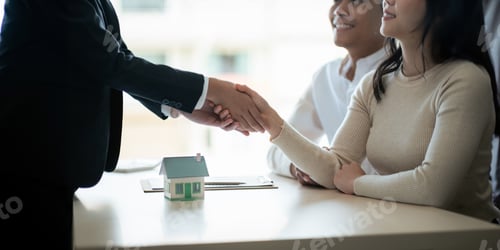 Preview: Real estate asian agent shakes hands with husband and wife customer finished contract after about