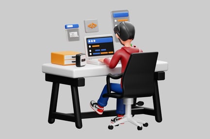 Preview: Cartoon developer character at desk