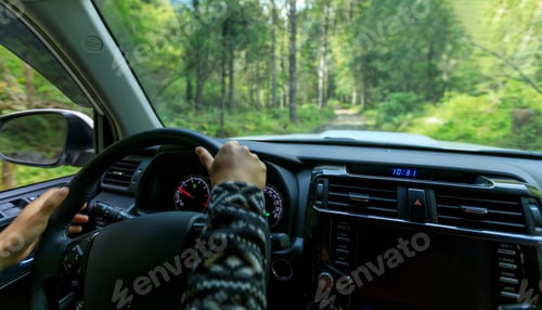 Preview: Driving off road car in the high altitude forest mountains