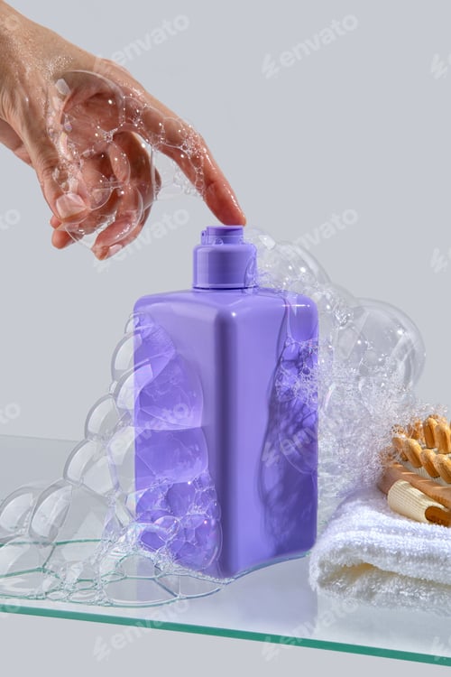 Preview: Cosmetic product in a purple jar, shower gel, face wash, shampoo or liquid hand