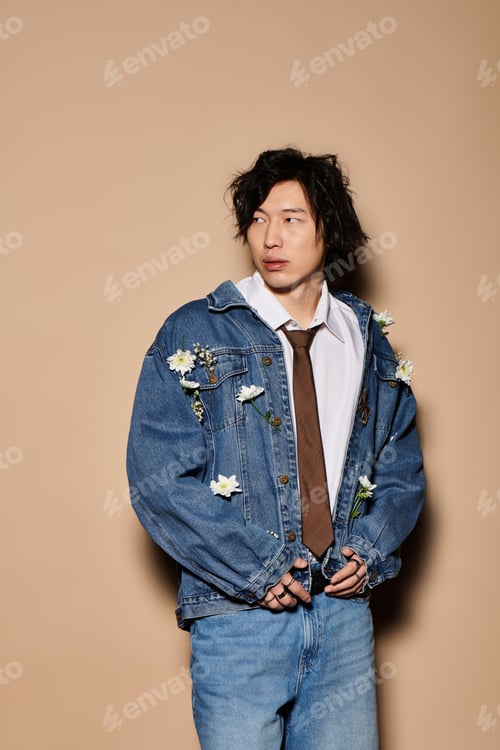 Preview: Spring fashion inspiration featuring a stylish man in a studio with floral accents