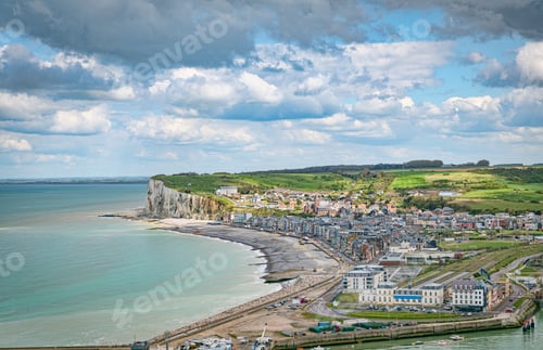 Preview: Aerial view of Le Treport with the rocks of etretat as background