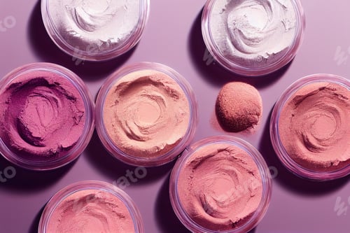 Preview: Concept image makeup and vibrant makeup colors and a cosmetics brush with copy space, banner for des