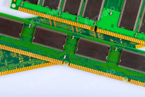 Preview: View of computer memory modules showcasing intricate circuitry design components under natural light