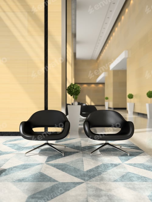 Preview: Interior of a hotel reception 3D illustration