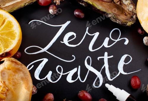 Preview: Chalkboard with zero waste lettering and rotten fruit