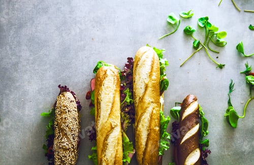 Tasty Sandwich Baguettes Filled with Fresh Salad