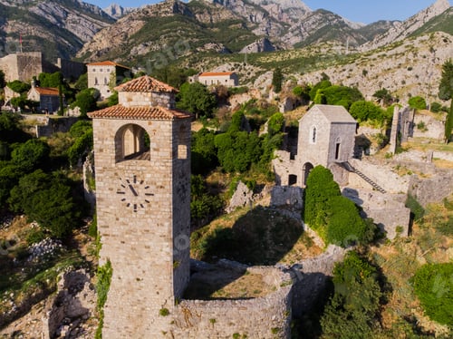 Preview: Stari Bar - ruined medieval city on Adriatic coast, Unesco World Heritage Site in Montenegro Aerial