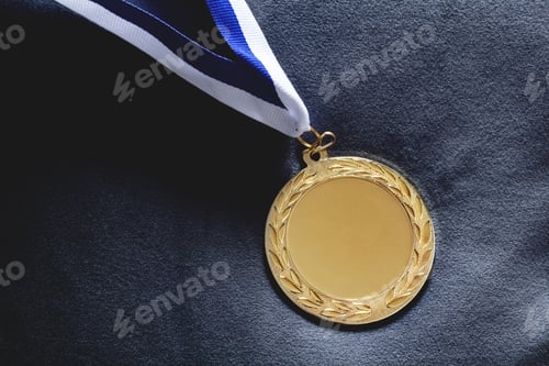 Preview: Gold medal on velvet cushion. Olympic games
