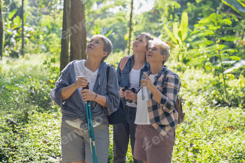 Preview: Women Enjoying Hiking in Green Forest