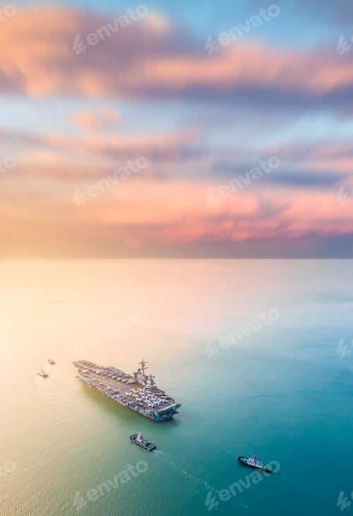 Preview: Nuclear war ship, Navy ship, Military navy. nuclear carrier running in the ocean.