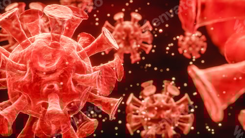 Preview: Coronavirus infection with copy space, microscope view. 3d Render