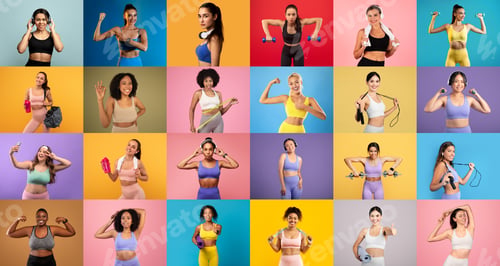 Preview: Diverse group of women exercising together at a fitness studio