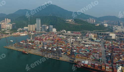Preview: Shenzhen ,China - Circa 2022: Aerial view of container ship in Yantian port in Shenzhen city, China