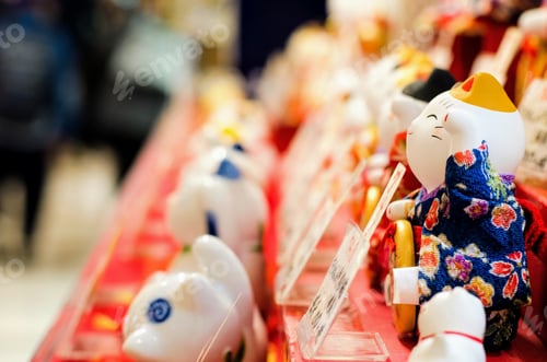 Preview: Welcome cats at a souvenir shop in Fukuoka Japan.