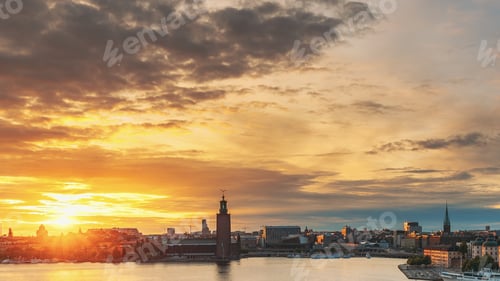 Preview: Stockholm, Sweden. Skyline Cityscape Famous View Of Old Town Gamla Stan In Summer Evening. Famous