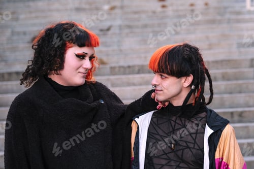 Preview: Couple of a boy with a transgender girl with an urban look.