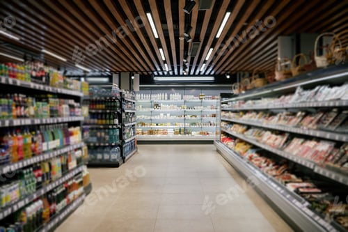 Preview: Shopping Along Shelves in Modern Supermarket Aisle