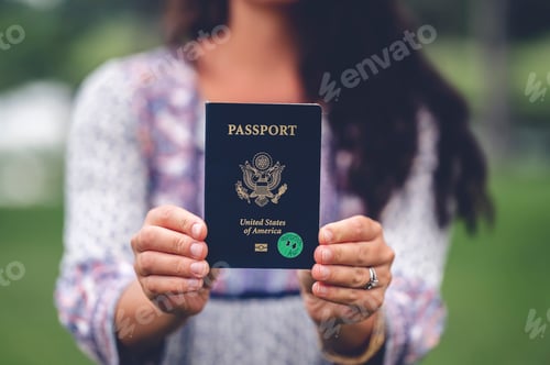Preview: Female showing her passport of the United States of America