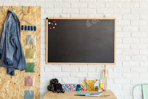 Preview: Desk and blackboard in modern room