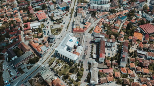 Preview: Top view of the Brcko district center with orange-roofed buildings, Bosnia and Herzegovina