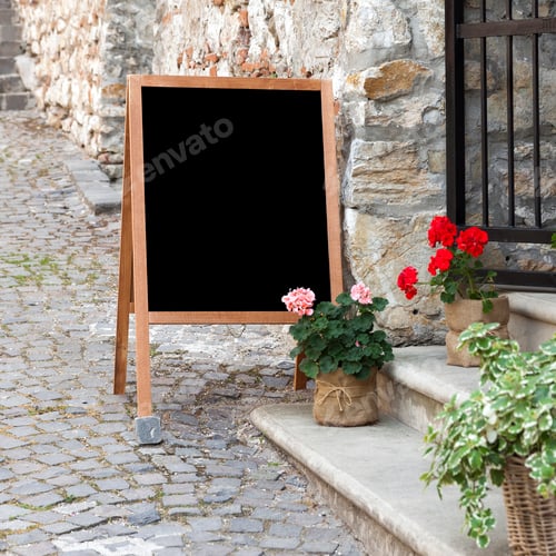 Preview: Blank menu chalkboard on the street