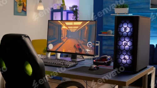 Preview: Empty gaming romm with RGB professional keyboard