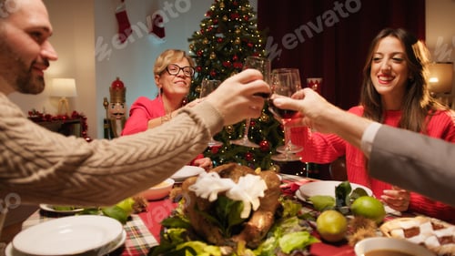 Preview: Family cheering and drinking wine on Thanksgiving