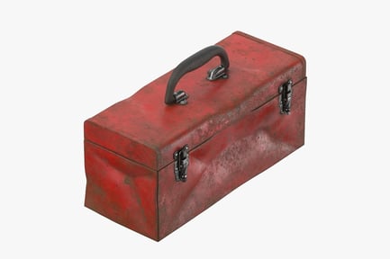 Aperçu: Boîte à outils en métal patiné rouge avec dommages