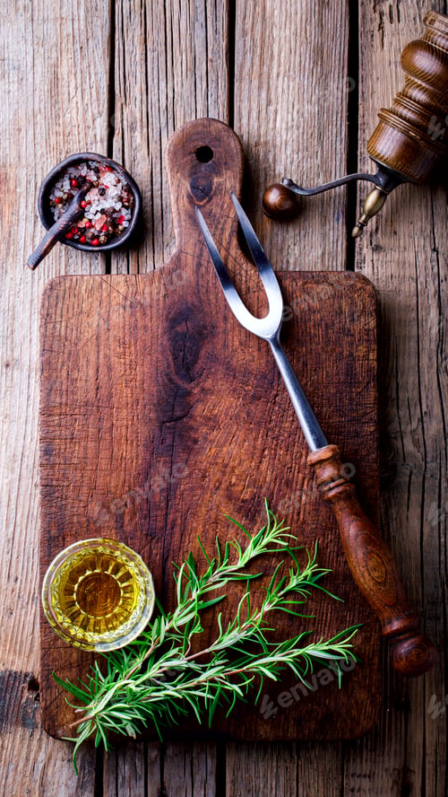 Preview: Empty Chopping cutting Board for Meat, Rosemary oil and spices
