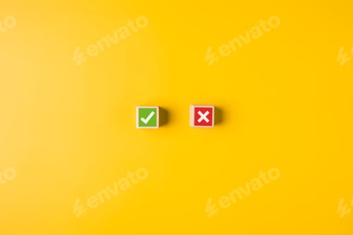 Preview: Correct check mark and cross symbols on background,