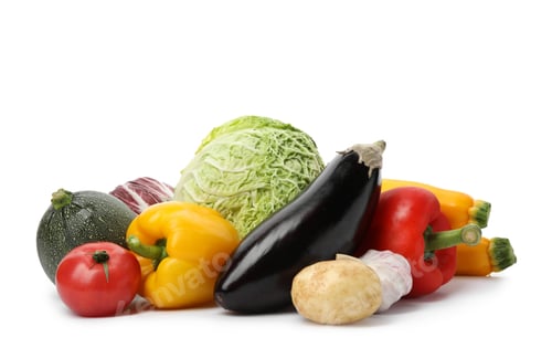Preview: Many different delicious vegetables on white background