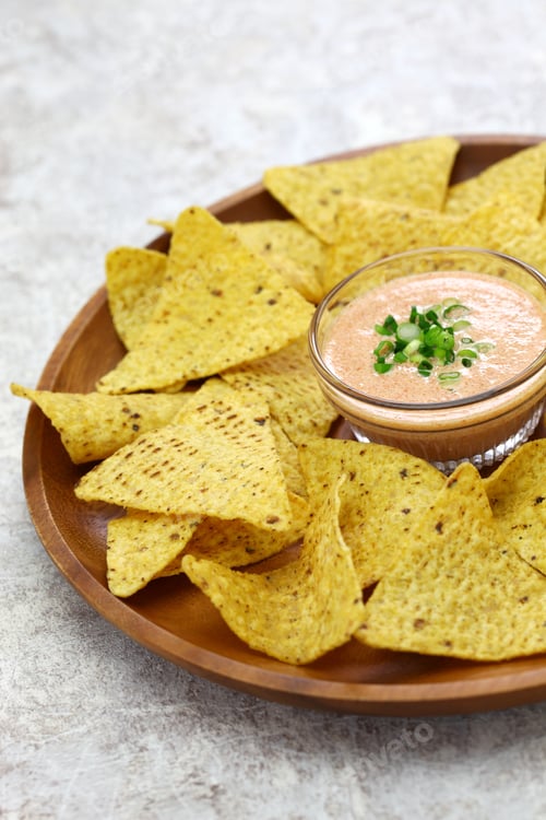 Preview: tortilla chips with karashi mentaiko(spicy pollack roe) dip