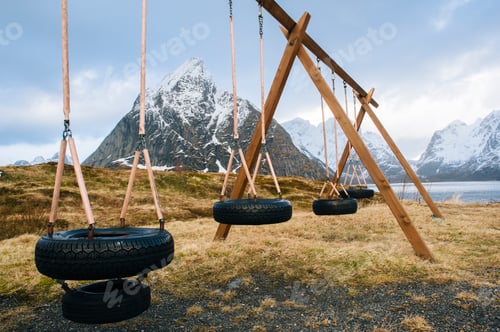 Preview: Empty tire swings, Reine, Lofoten, Norway
