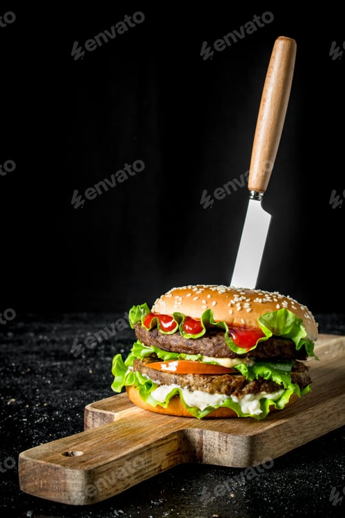 Preview: Burger with a knife.